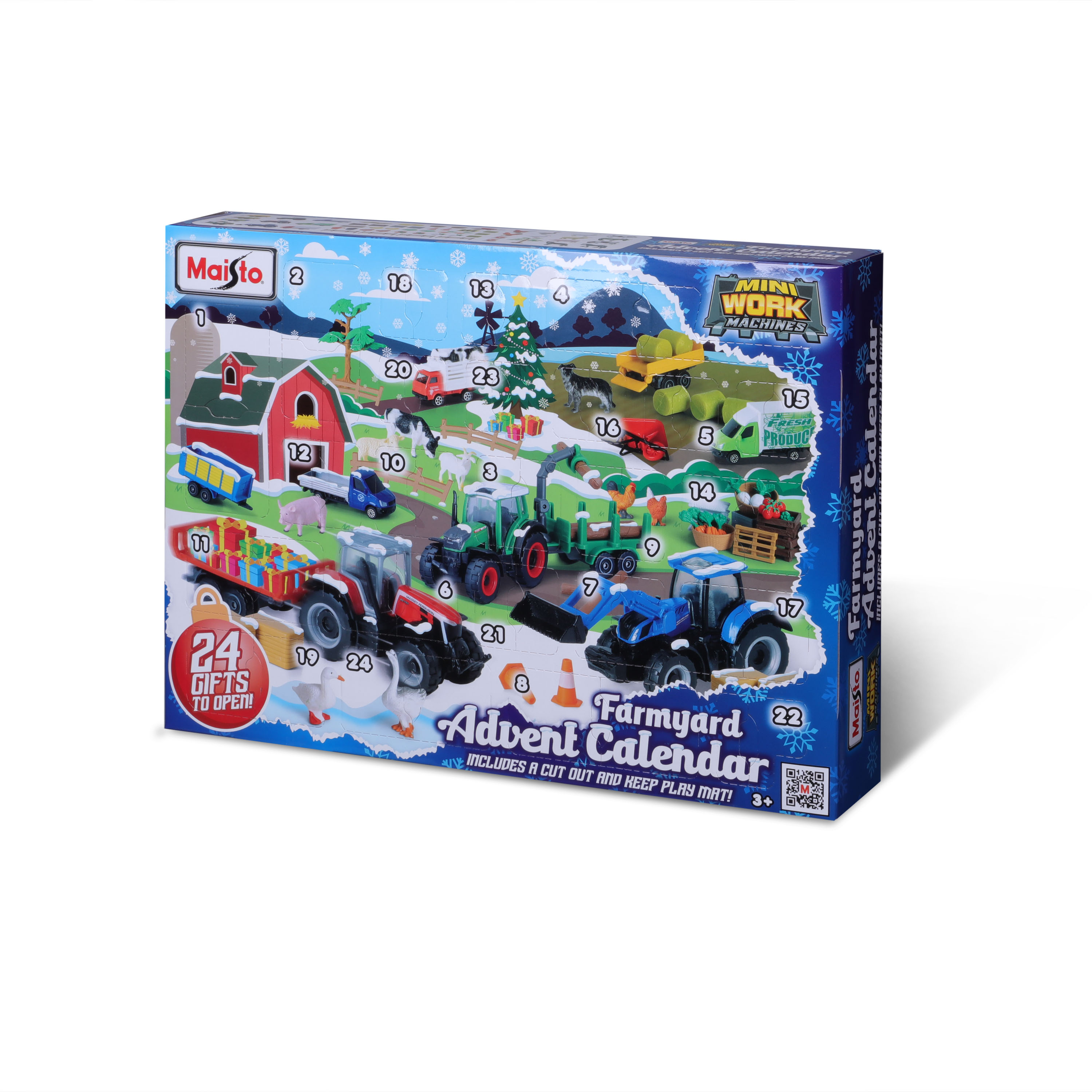 სათამაშო მანქანა Maisto მინი სამუშაო ტექნიკის სერია – ფერმის ადვენტ კალენდარი – სათამაშო 1/64 - საკოლექციო მოდელი - satamasho manqana