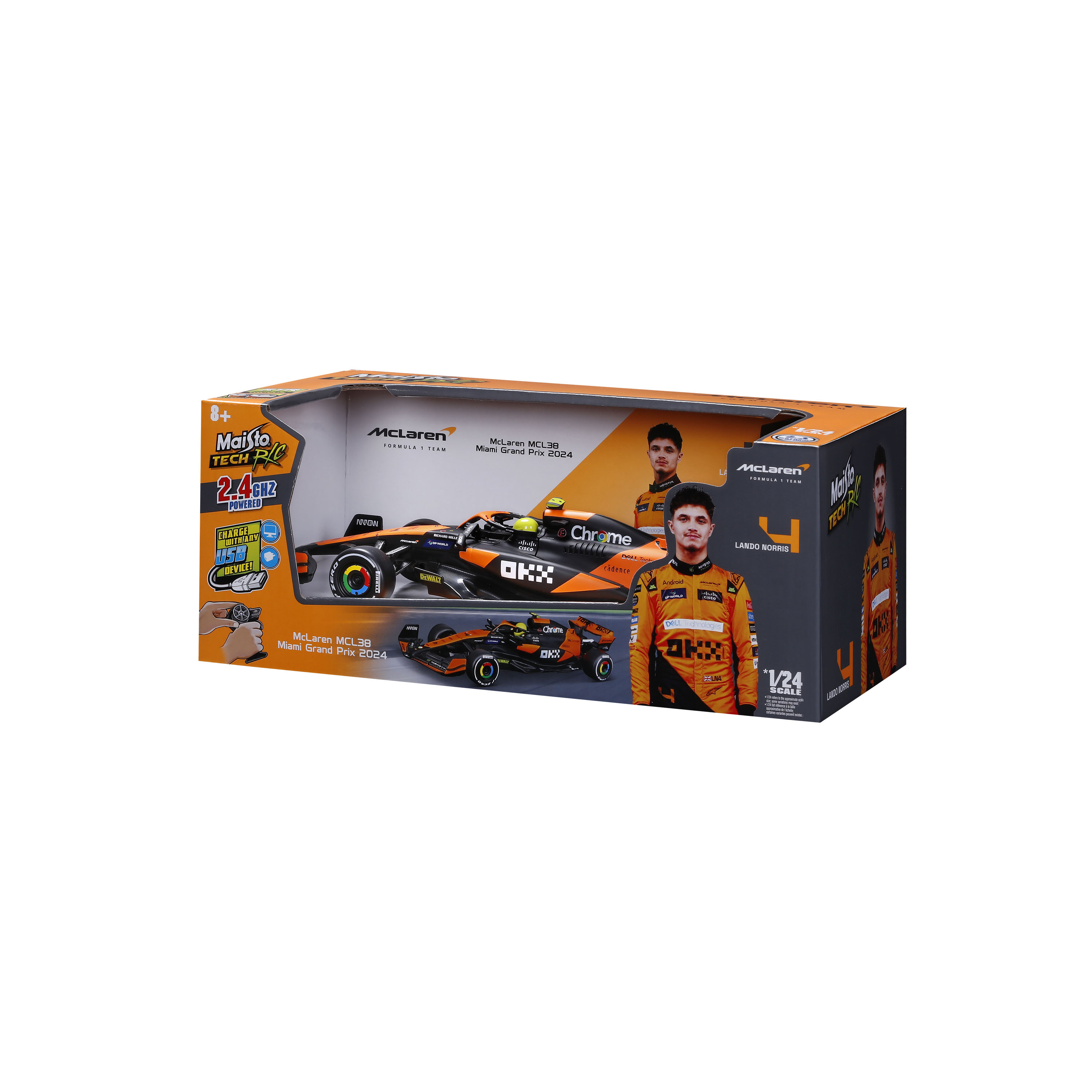 სათამაშო მანქანა Maisto Tech McLaren F1 MCL38 (Miami GP) – დისტანციურად მართვადი სათამაშო 1/24 1/64 - საკოლექციო მოდელი - satamasho manqana - ხედი 2